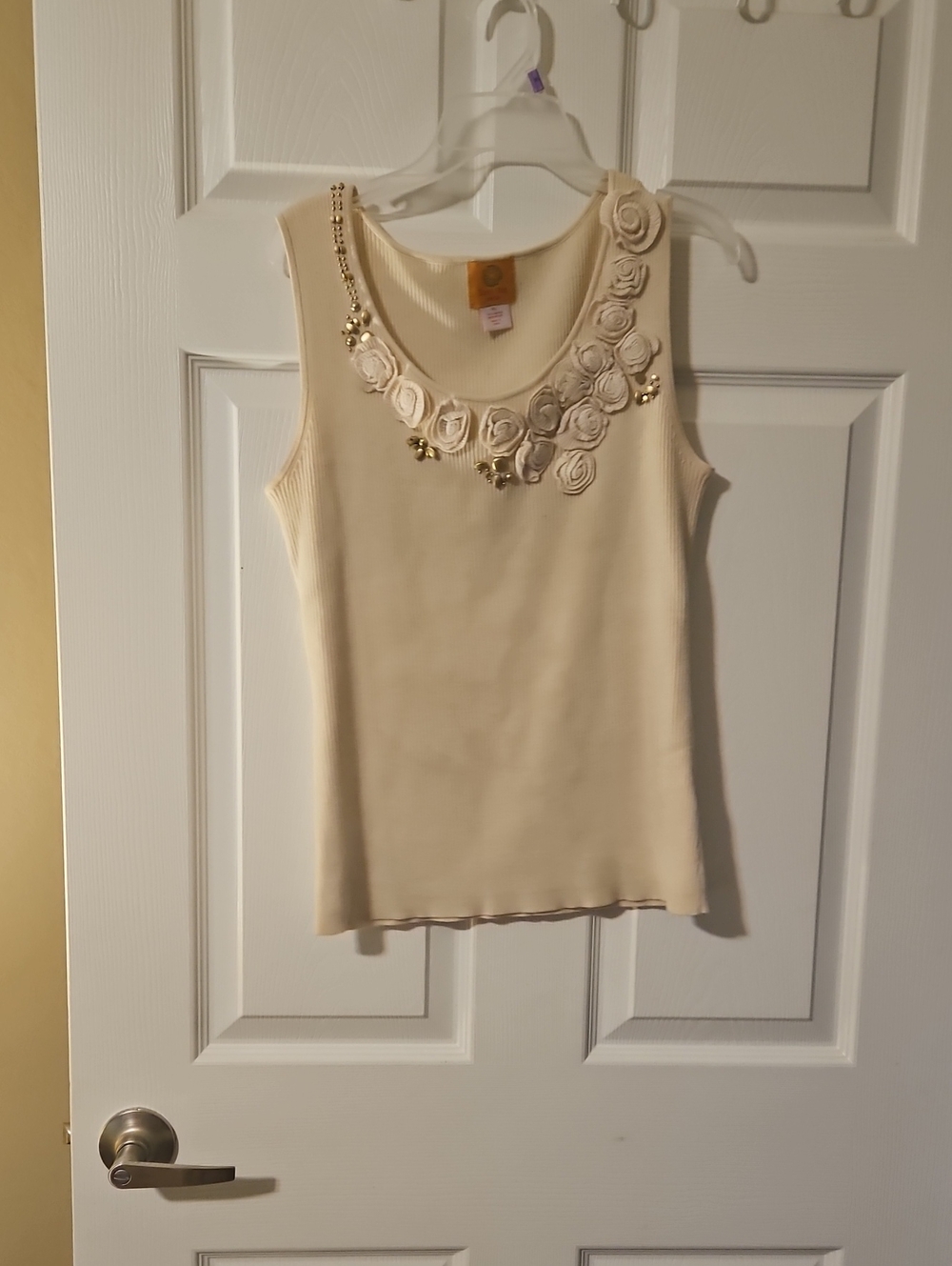 Ruby Rd. Cream Floral Appliqué Tank with Bead Accents